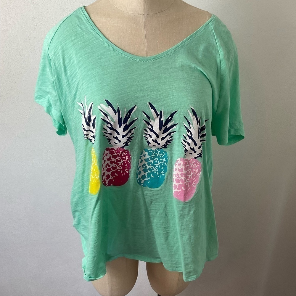 ❤️ Stylus Pineapple Turquoise Top Sz 2X